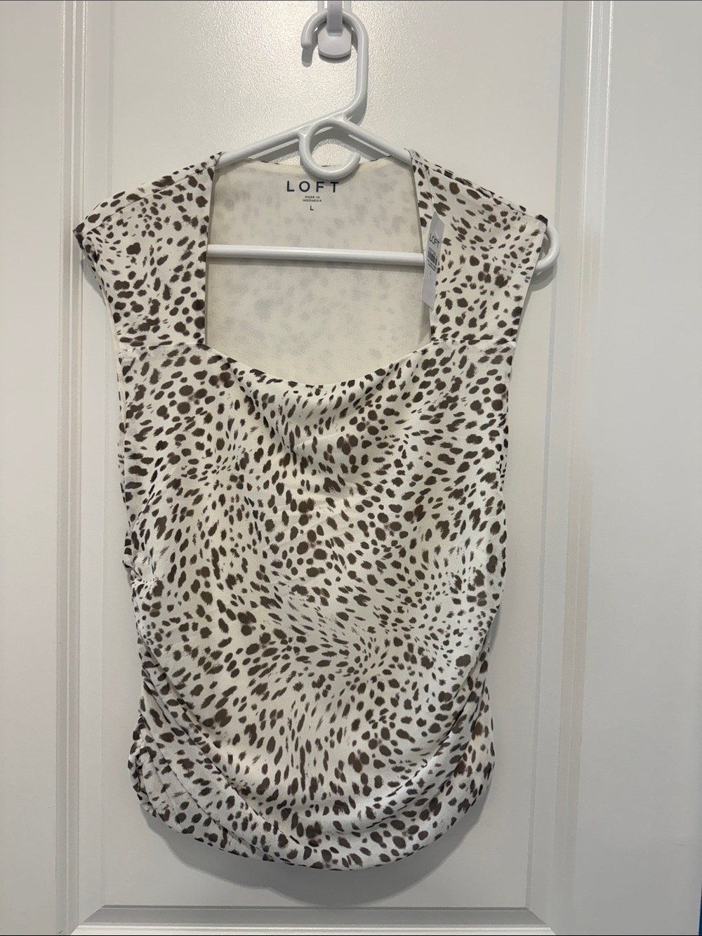 Cheetah Print Mesh Ruched Square Neck Top - Picture 2 of 7